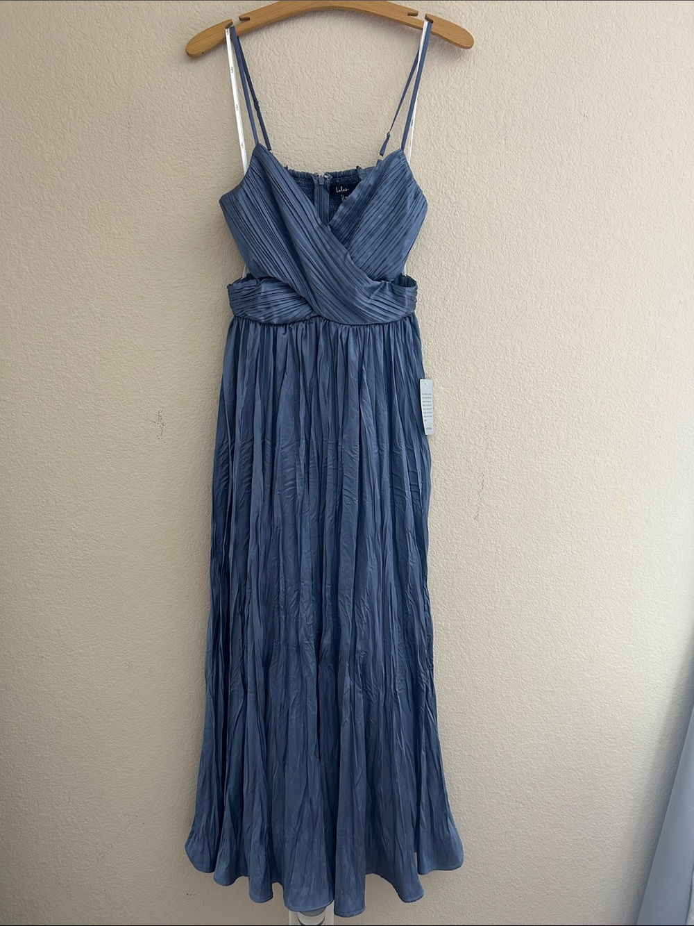Lulu's Margot gathered midi Dress Slate Blue size M